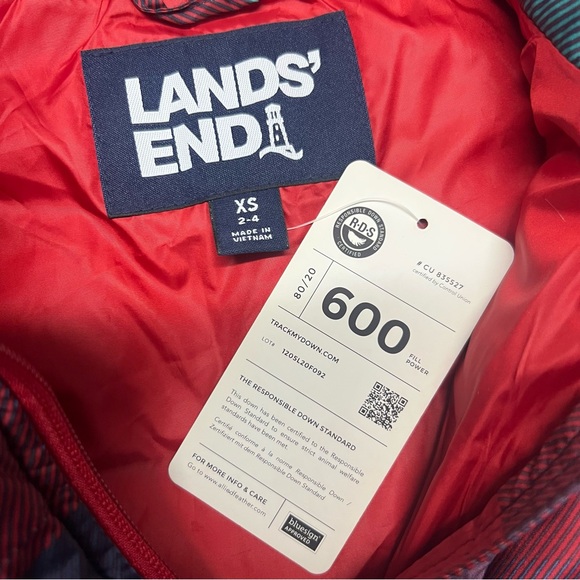 Lands End Vest Womens XS 2-4 Blue Red Teal Puffer Plaid Down Fill 600 NEW - Picture 5 of 7
